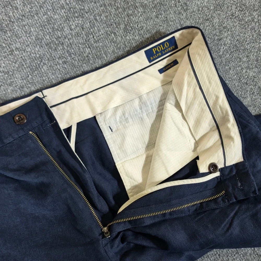 Polo Ralph Lauren Classic Fit Navy Linen Silk Cotton Cuffed Pants Mens 40/32
